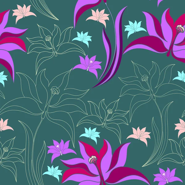 Motif floral sans couture. Fond vectoriel avec des fleurs. Oeuvres d'art dessinées à la main pour textiles, tissus, souvenirs, emballages et cartes de vœux . — Image vectorielle