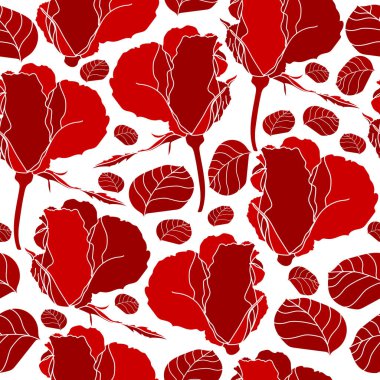 Güllü çiçek seamless modeli. Elle çizilmiş çiçek doku. Vektör arka plan çiçekler ile.