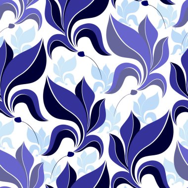 Beyaz zemin üzerinde mavi çiçekler ile Seamless modeli. Elle çizilmiş çiçek doku.