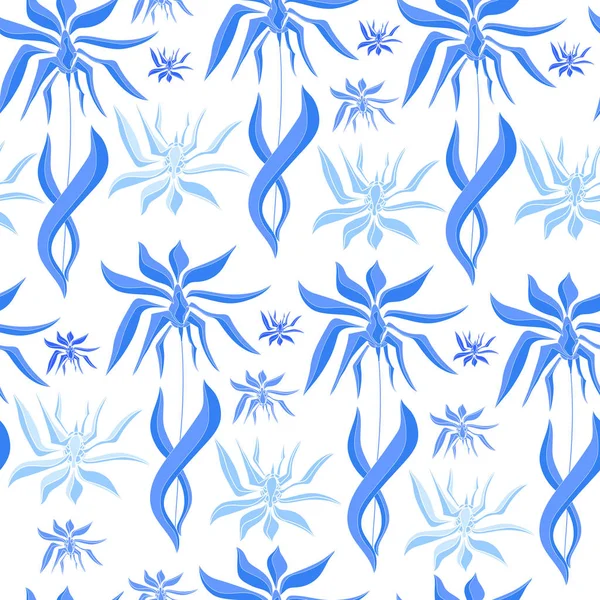 Patrón sin costuras con flores azules sobre un fondo blanco. Textura floral dibujada a mano . — Vector de stock