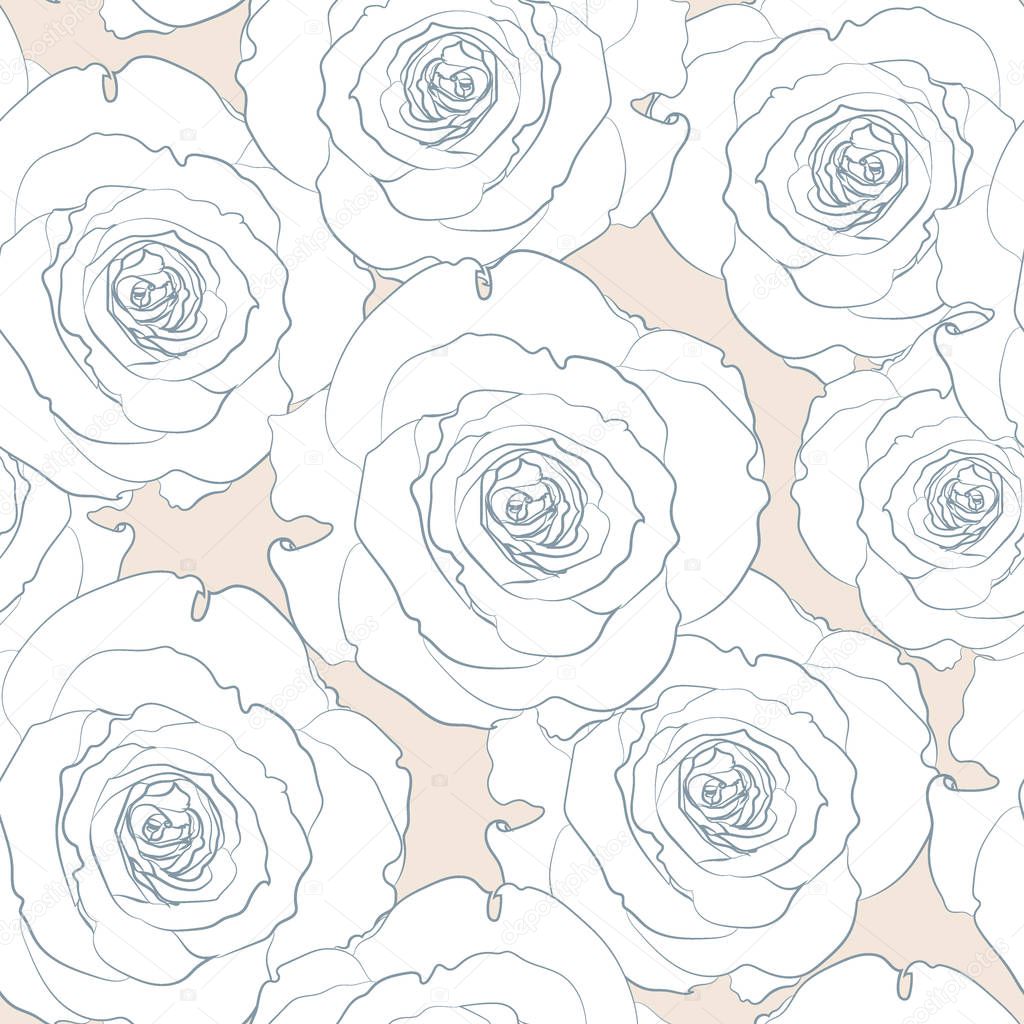 Floral seamless pattern with roses. Hand drawn floral texture. Vector background with flowers.