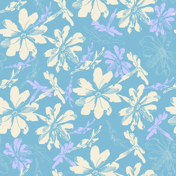 Patrón sin costura floral. Fondo vectorial con flores. Obras de arte dibujadas a mano para textiles, telas, recuerdos, embalajes y tarjetas de felicitación . — Vector de stock