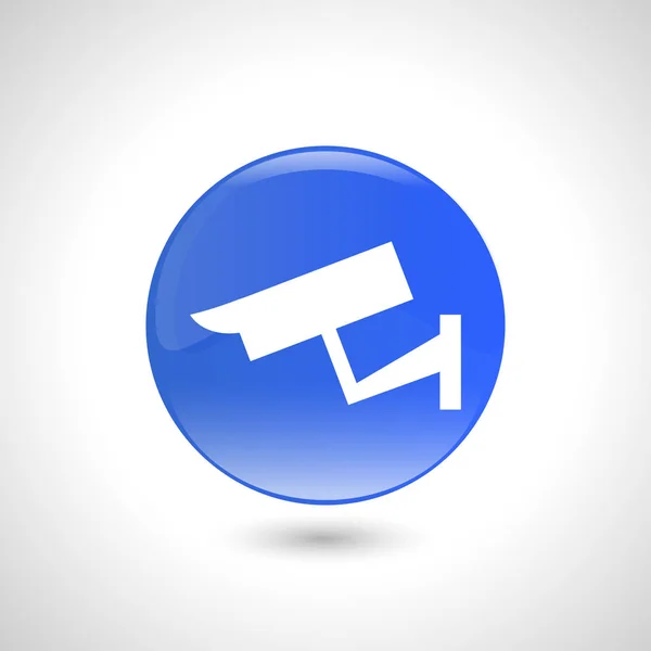 Blå runda knappen med videoövervakning för webbdesign. — Stock vektor