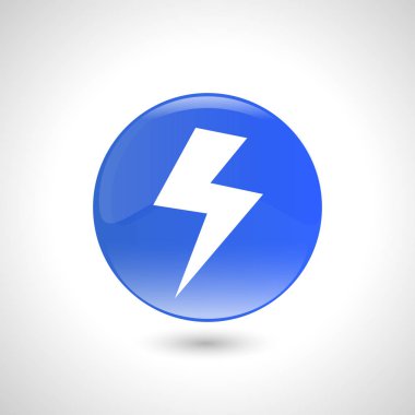 Yuvarlak düğmeyle Mavi Yıldırım ikonuna web tasarımı için.