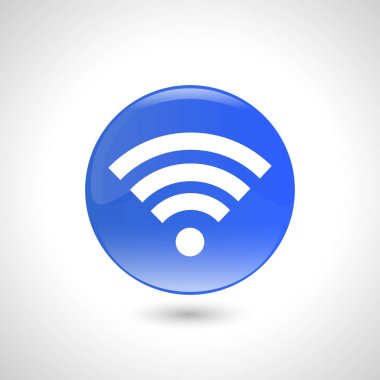 Web tasarım kitap için kablosuz simgesi olan mavi yuvarlak düğmesi.
