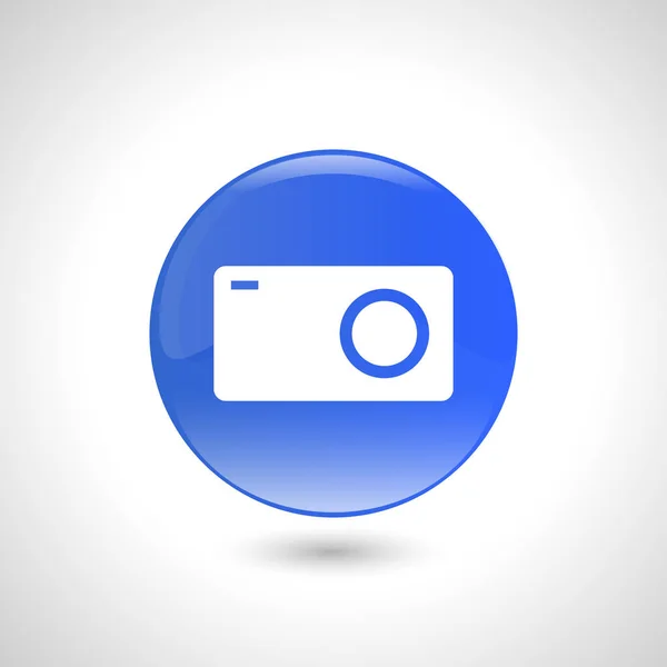 Blue round button with camera icon for web design. — Stock Vector