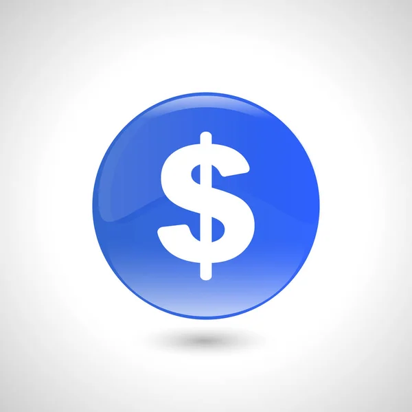 Blue round button with dollar icon for web design. — Stock Vector