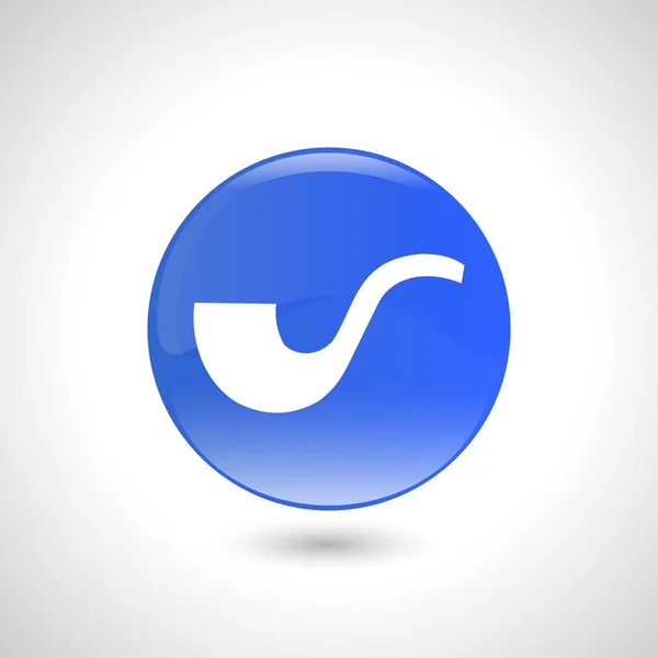 Botón redondo azul con icono de pipa humeante para diseño web . — Vector de stock