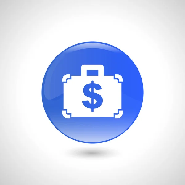 Blue round button with a suitcase of money icon for web design. — Stock Vector