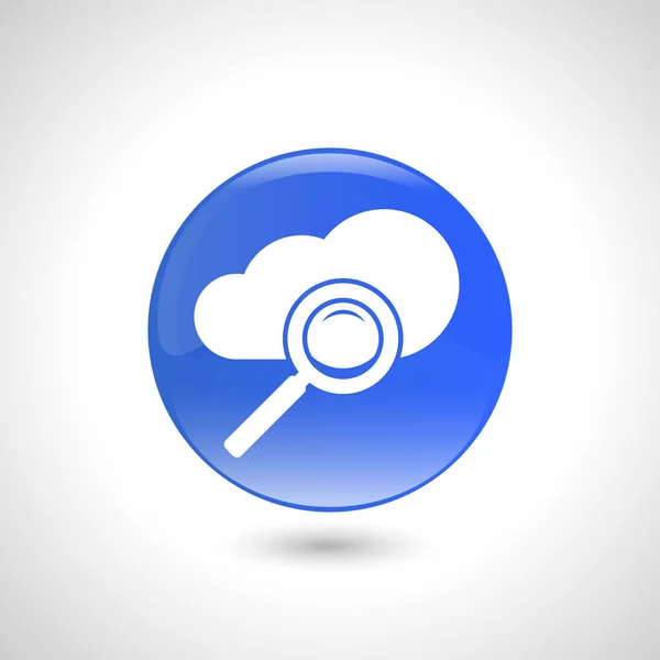 Modré kulaté tlačítko s ikonou vyhledávání pro web design. — Stockový vektor