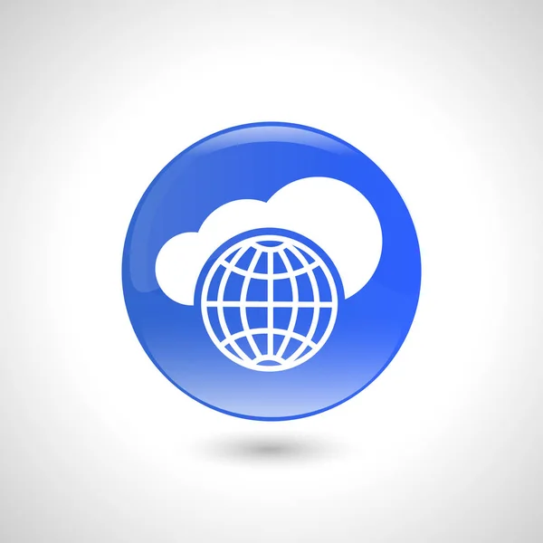 Синяя круглая кнопка с иконкой глобуса для веб-дизайна . — стоковый вектор