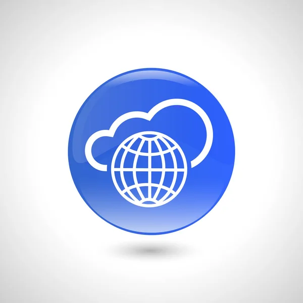 Синяя круглая кнопка с иконкой глобуса для веб-дизайна . — стоковый вектор