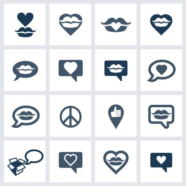 İleti simge seti. Tasarım öğeleri koleksiyonu. Kalp ve dudakları ile vektör logo.