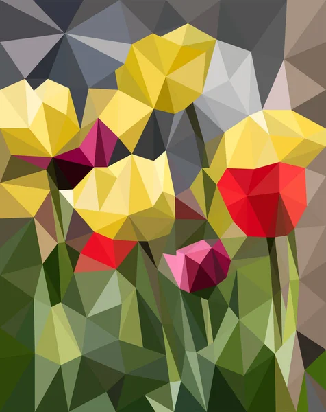 Mosaico Triangolare Primavera Rosa Giallo Tulipani Illustrazione Stock