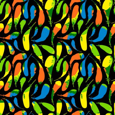 Soyut tüyleri olan kusursuz bir desen. Brezilya 'daki karnaval konsepti için vektör illüstrasyonu. Egzotik tüyler. tekstil için