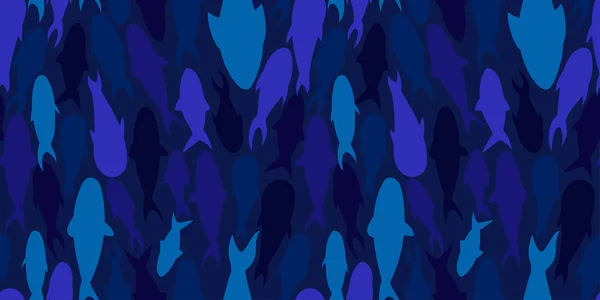 Blauw Vissilhouet Patroon Naadloos Patroon Met Een School Vissen Wallpapers — Stockvector