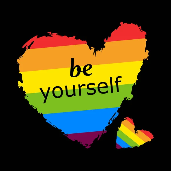ベクトル形式で自分自身Lgbt心になってください 虹色のハート2020年6月のLgbtプライド月間 レズビアンゲイバイセクシャル性転換 毎年お祝いだLgbtの旗 レインボーラブのコンセプト 人権と寛容 — ストックベクタ