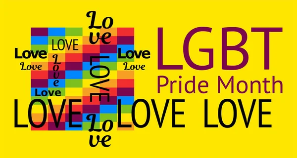 壁紙Lgbtプライド月間2020 幾何学的な長方形の背景 明るい虹のスペクトルの色 Lgbtq色 愛のテキスト — ストックベクタ