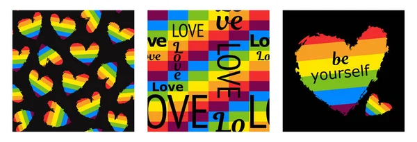 3種類のLbtテンプレートです2020年6月のLgbtプライド月間 レズビアンゲイバイセクシャル性転換 毎年お祝いだLgbtの旗 シームレスなパターン — ストックベクタ