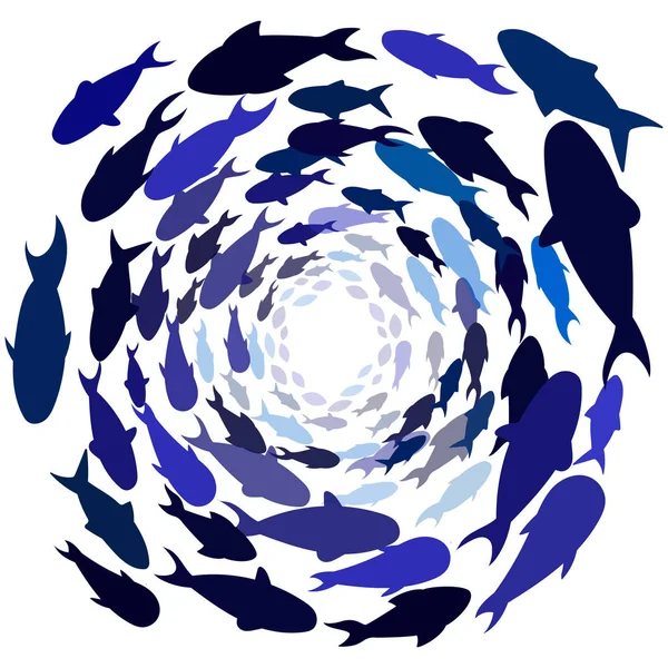 Schwarm Blauer Fische Kreis Schwarm Von Meeresfischen Schwimmt Einer Gruppe — Stockvektor