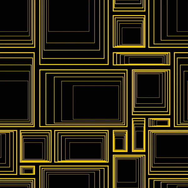 Бесшовный Узор Золотыми Квадратами Прямоугольниками Черном Фоне Линейном Стиле Карт — стоковый вектор