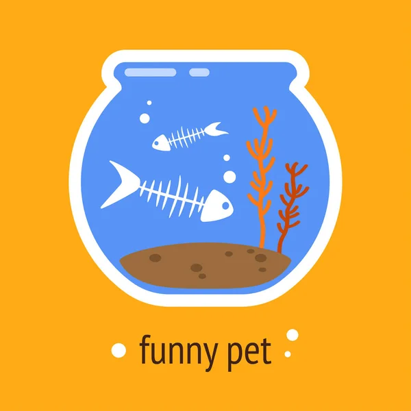Glass Jar Fish Skeletons Sticker Yellow Background Aquarium Terrifying Dead — Stock Vector