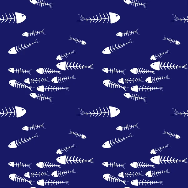 Seamless Pattern Fish Skeletons Dark Blue Background Concept Magic Mysticism — Stock Vector