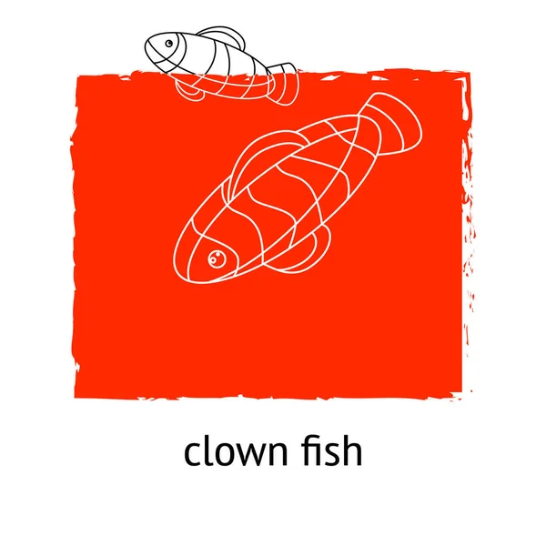 Logo Illustration Avec Des Poissons Linéaires Sur Fond Rouge Abstrait — Image vectorielle