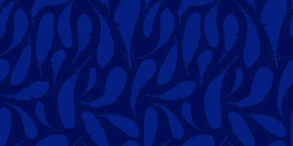 Nahtloses Muster Mit Blauen Federn Auf Dunkelblauem Hintergrund Für Papier — Stockvektor