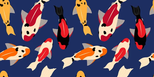 Seamless Pattern Koi Carps Different Colors Floating Water Paper Cover — 스톡 벡터