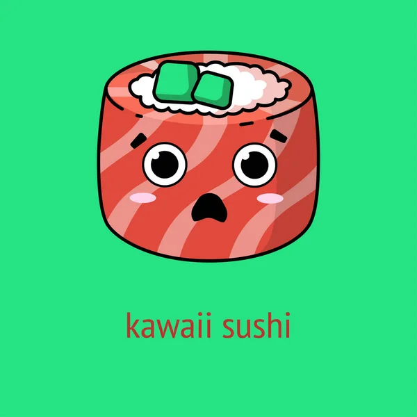 Illustration Von Kawaii Sushi Philadelphia Roll Emotion Japanisches Essen Auf — Stockvektor