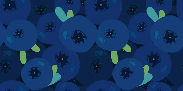 Nahtloses Muster Mit Saftigen Blaubeeren Und Grünen Blättern Auf Marineblauem — Stockvektor