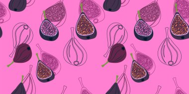 Parlak pembe bir arka planda farklı incirlerden kesilmiş parlak, doğrusal, pürüzsüz desenler. Kağıt, kapak, kumaş, iç dekorasyon için modern soyut tasarım
