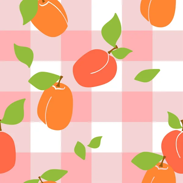 Seamless Pattern Apricots Checkered Pink Tablecloth Modern Abstract Design Paper — Stock Vector