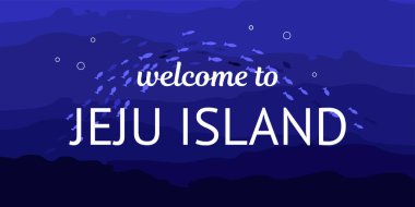 template for banner welcome to jeju island on dark blue background. for cards and posters