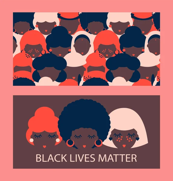 Conjunto Ilustración Patrón Sin Costuras Con Mujeres Negras Diferentes Nacionalidades — Archivo Imágenes Vectoriales