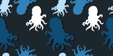 Ahtapot siluetleriyle kusursuz desen. Kağıt, kapak, kumaş, iç dekorasyon için modern soyut tasarım