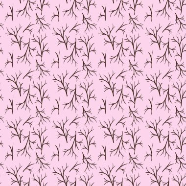 Açık pembe arka planda kahverengi ağaç dalları olan pürüzsüz bir desen. Kağıt, kumaş ve düğün kartları için modern tasarım.