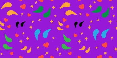 Mor bir arka planda gözlerinin etrafındaki cilt bakımı için çok renkli yamaları olan kusursuz bir desen. Kağıt, kapak, kumaş için modern soyut tasarım