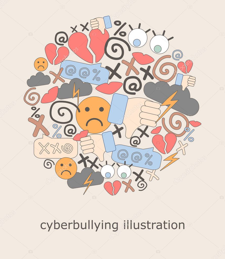 illustration of cyberbullying. online pressure. Posting sexual remarks, or pejorative labels. profanity and sexual harassment.