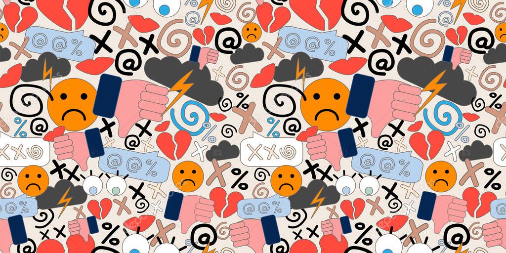 seamless pattern of cyberbullying. online pressure. Posting sexual remarks, or pejorative labels. profanity and sexual harassment. Modern abstract design for paper, cover, fabric