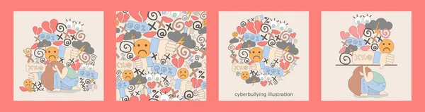 Három Illusztrációk Zökkenőmentes Mintát Cyberbullying Szexuális Megjegyzéseket Vagy Pejoratív Címkéket — Stock Vector