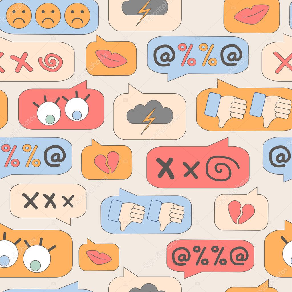 seamless pattern of cyberbullying, online bullying. Posting sexual remarks, or pejorative labels. profanity and sexual harassment.