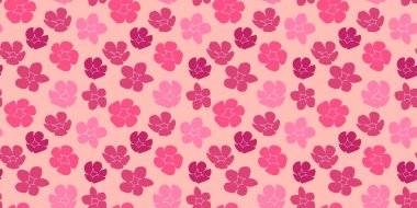 Pembe arkaplanda parlak pembe çiçek siluetleri olan kusursuz bir desen. Kağıt, kapak, kumaş, iç dekorasyon için modern soyut tasarım