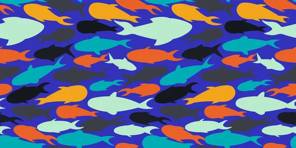 Motif Sans Couture Avec École Poissons Hétéroclites Sur Fond Lilas — Image vectorielle