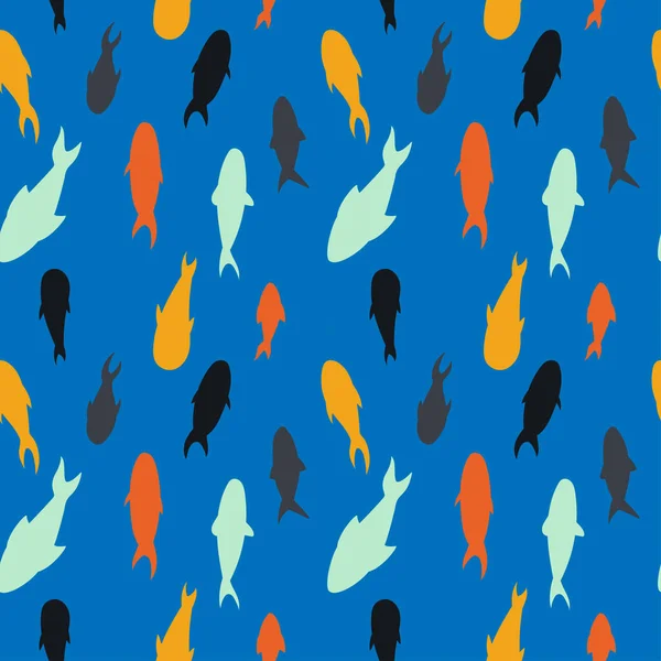 Seamless Pattern Motley Fishes Blue Background Modern Abstract Design Paper — Stock Vector