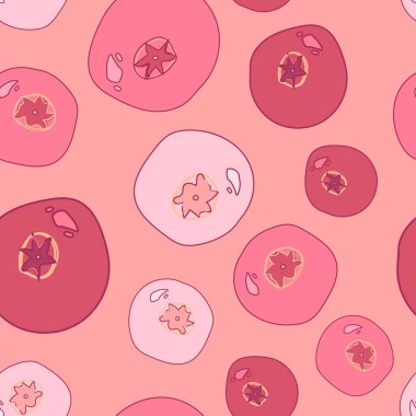 Pembe arka planda taze yaban mersini ve kızılcık desenleri var. Ambalaj, kağıt, kapak, kumaş, iç dekorasyon için modern soyut tasarım