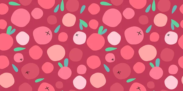 Padrão Sem Costura Com Mirtilos Frescos Cranberries Folhas Fundo Rosa — Vetor de Stock