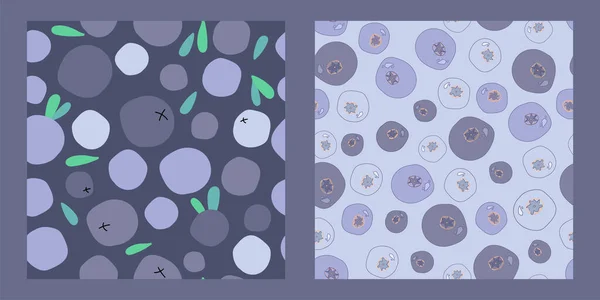 Zwei Nahtlose Muster Mit Wilden Blaubeeren Heidelbeeren Und Blättern Auf — Stockvektor