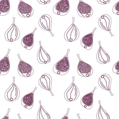 Beyaz arka planda doğrusal incir silueti olan kusursuz desen. Ambalaj, kağıt, kapak, kumaş, iç dekorasyon için modern soyut tasarım